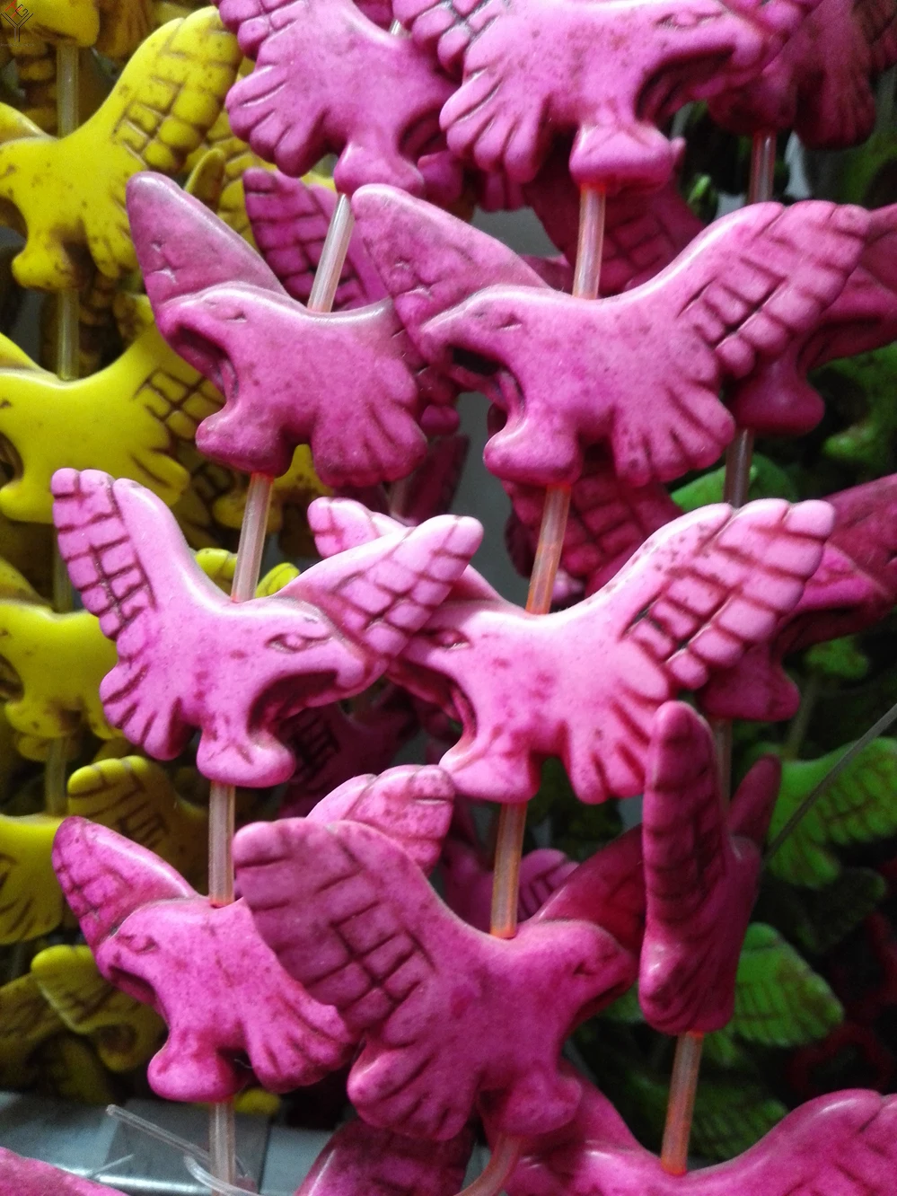 

Total 13 pcs beads 48x22mm Bright pink bead carved eagle hawk howlite stone Loose Beads