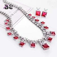 be8 fashion red cubic zircon bridal dubai jewelry set for women 5 colors earring necklace sets dress accessories s 022