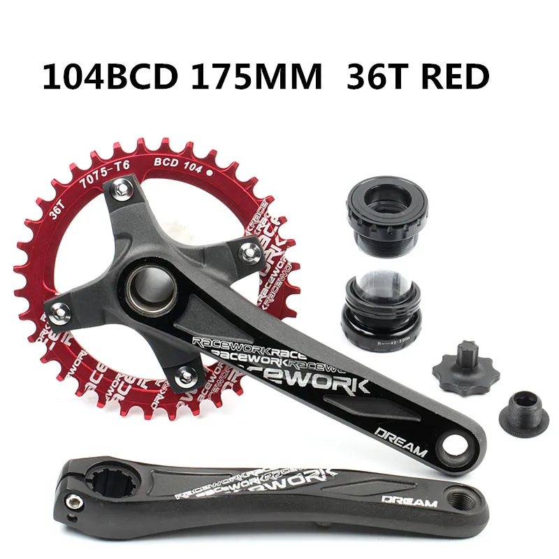 175 36T red Велосипедный Кривошип 104BCD MTB велосипедный шатун из алюминиевого сплава с нижней велосипедной шатуной 175 мм 32T 34T 36T 38T пластина - Цвет: 175 36T red
