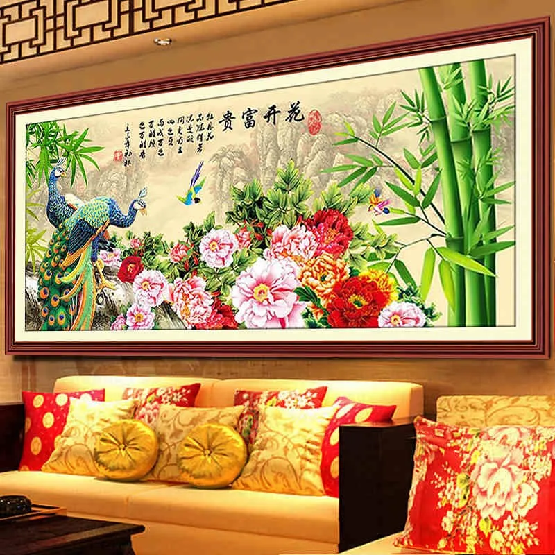 QIANZEHUI, 3D печать, вышивка крестом, цветы, бамбук, бамбук, сообщают, безопасность, суб, больше, Павлин, устойчиво, высокая серия, рукоделие