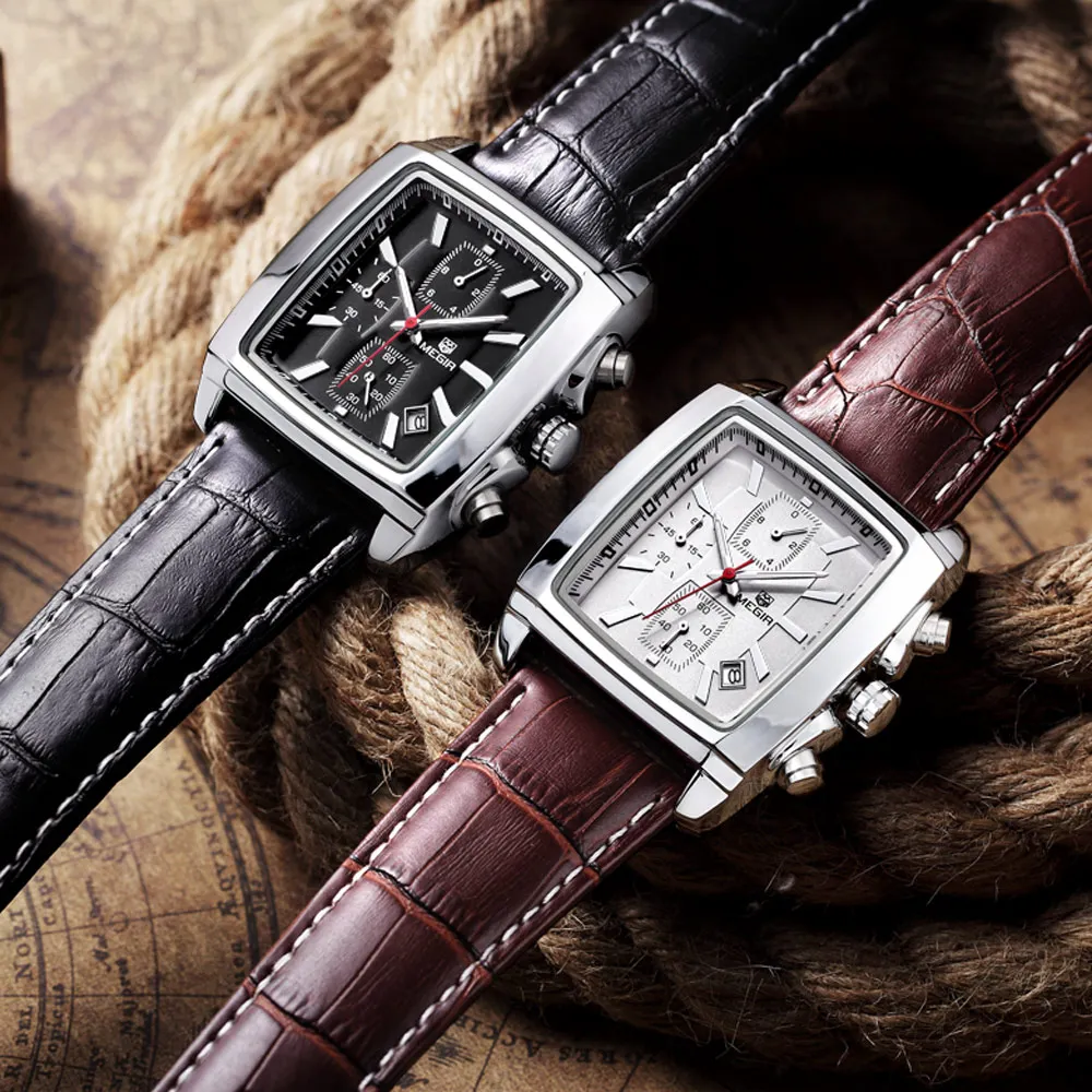 Часы MEGIR Мужские кварцевые в стиле милитари брендовые Роскошные Спортивные