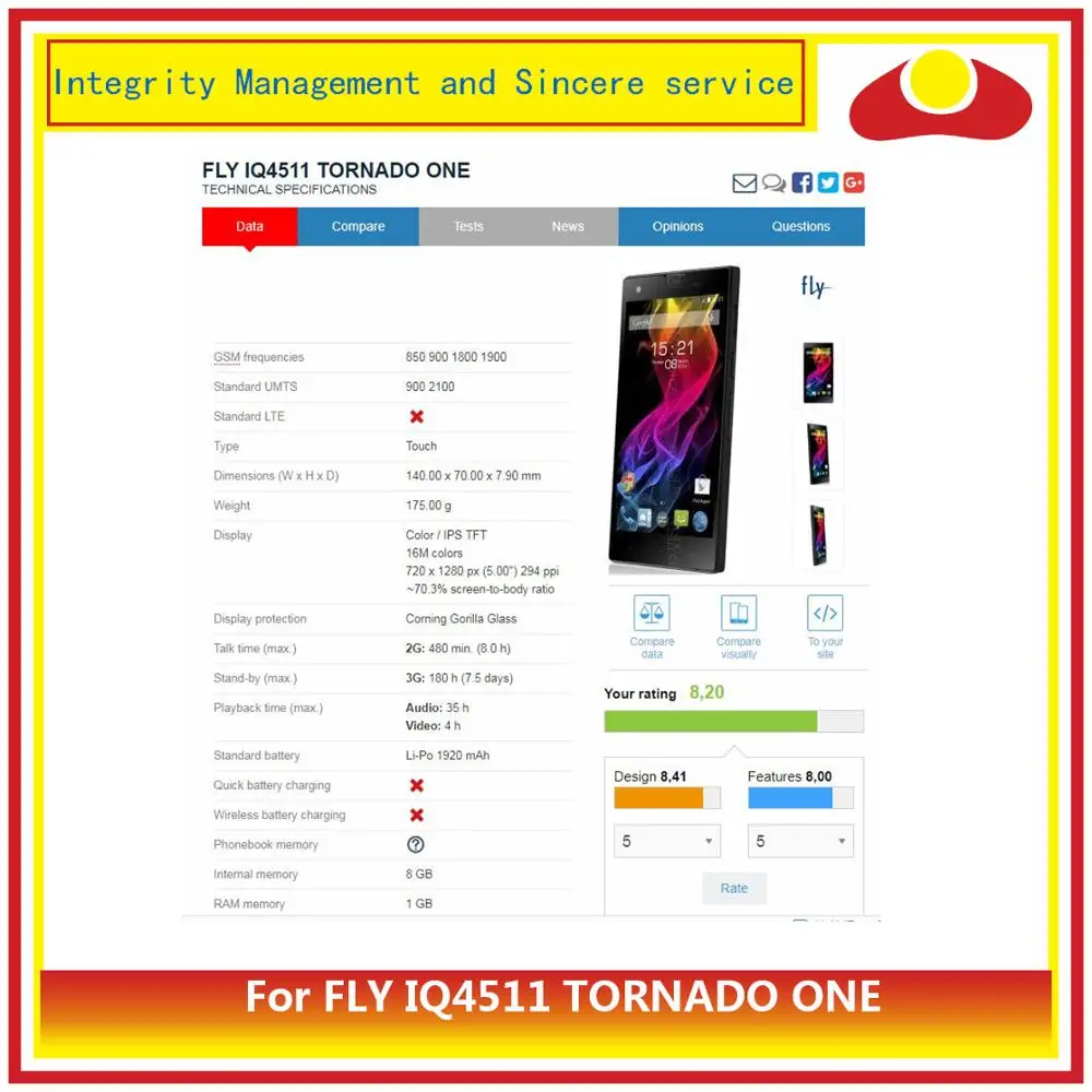 Оригинальный Для FLY IQ4511 TORNADO ONE дигитайзер Сенсорная панель экран сенсор Внешний