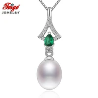 fashion 8 9mm natural freshwater pearl pendant necklace for women gift cubic zirconia pendant anniversary jewelry feige