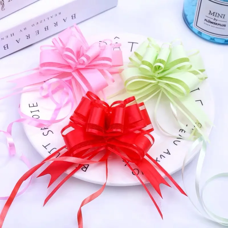 100 шт. одноцветная Серебристая/черная/бежевая тянущаяся лента с бантом