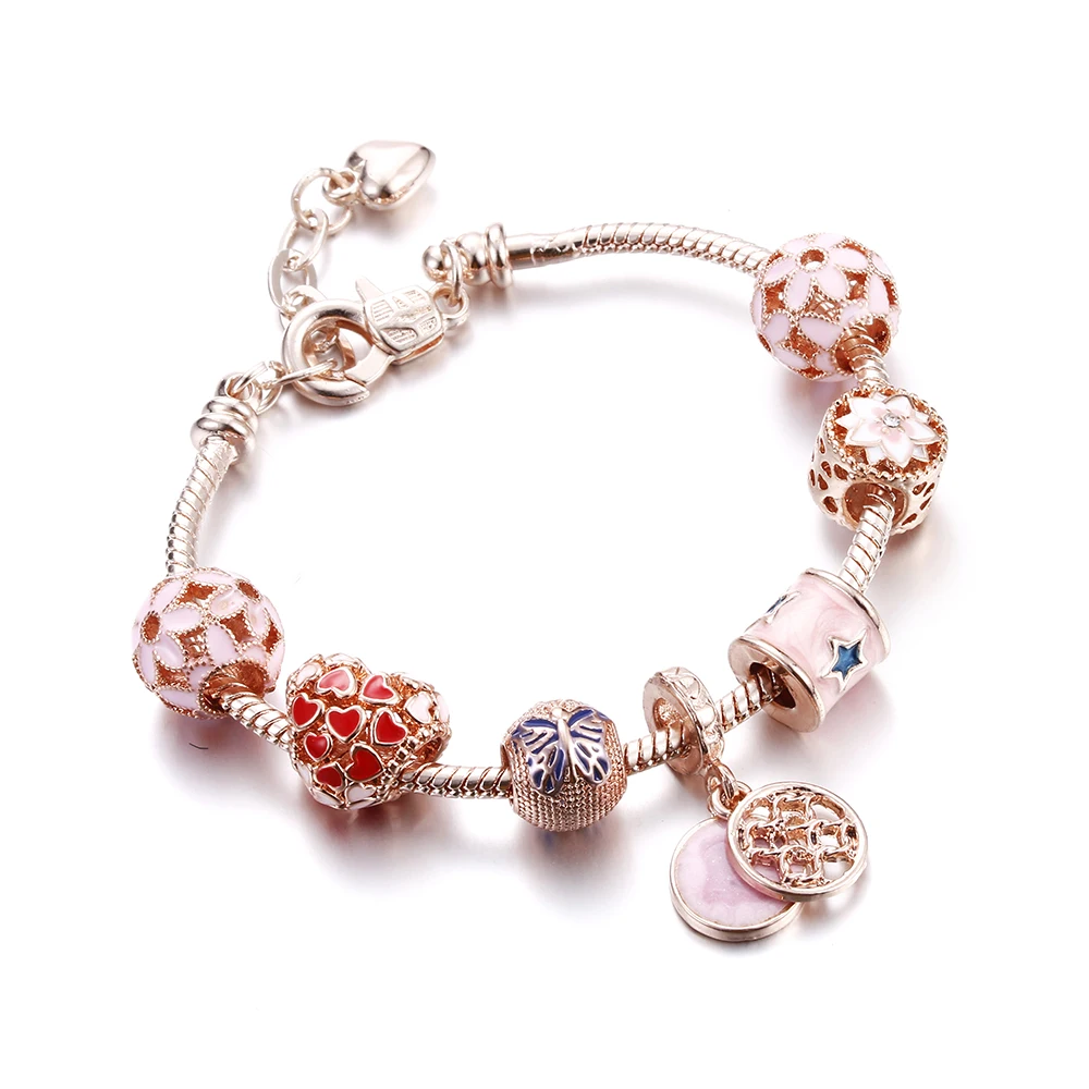 Женский браслет в римском стиле розовое золото цветок корона бусины браслеты со