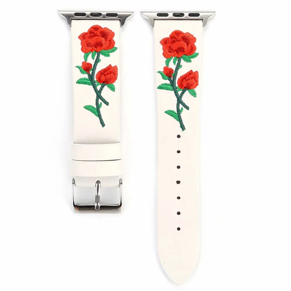 Кожаный ремешок с цветочной вышивкой для Apple Watch Band 42 мм 38 40 44 iWatch Series 4 3 2 1 дамский