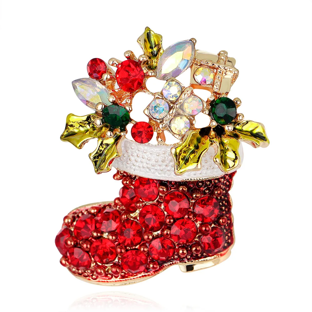 

Fashion Christmas boots Brooches jewelry beautiful Rhinestone floral pins and brooches for women men suits scarf pins metal