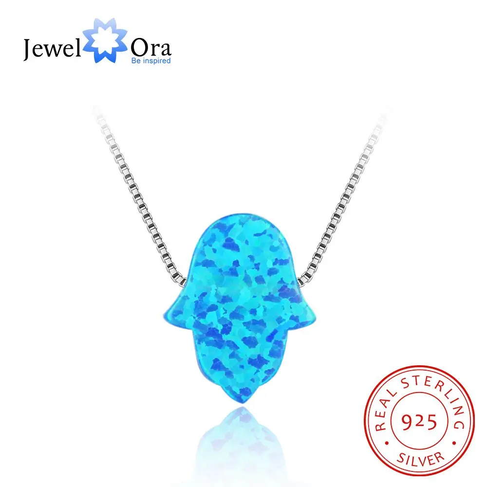 Hand of Fatima Jewelry Blue Opal Accessories Necklaces &amp Pendants 925 Sterling Silver Necklace For Women (JewelOra NE102628) | Украшения