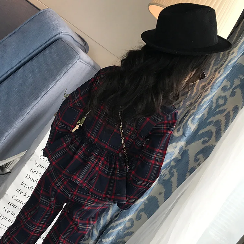 Весенние футболки и брюки комплекты одежды для девочек хлопковая клетчатая