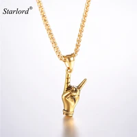 mano cornuto charm necklace pendant stainless steel horned hand punk jewelry rocker gesture necklace for men gp3234
