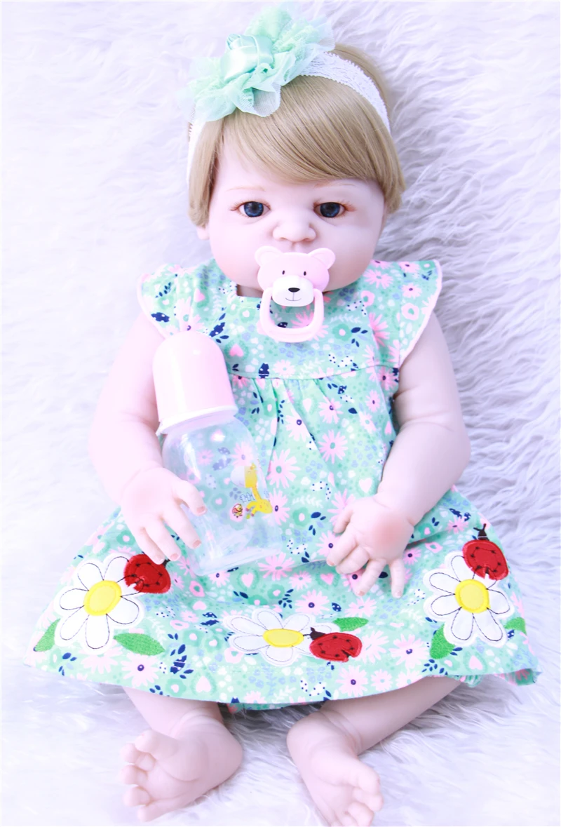 С зеленой юбкой 22 ''полностью силиконовые куклы для новорожденных bebe Reborn menina