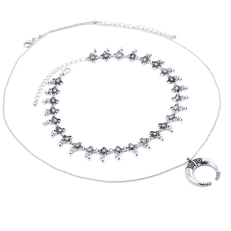 2 шт./компл. Бохо луна цветок кисточка цепочка подвеска длинное ожерелье для