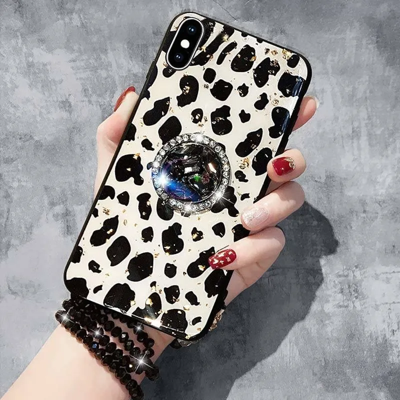 Luxury Leopard Diamond Holder Crystal Strap for iphone S 6 7 8 plus X XR MAX Samsung galaxy S8 S9 Plus S10 S10P S10E capa |