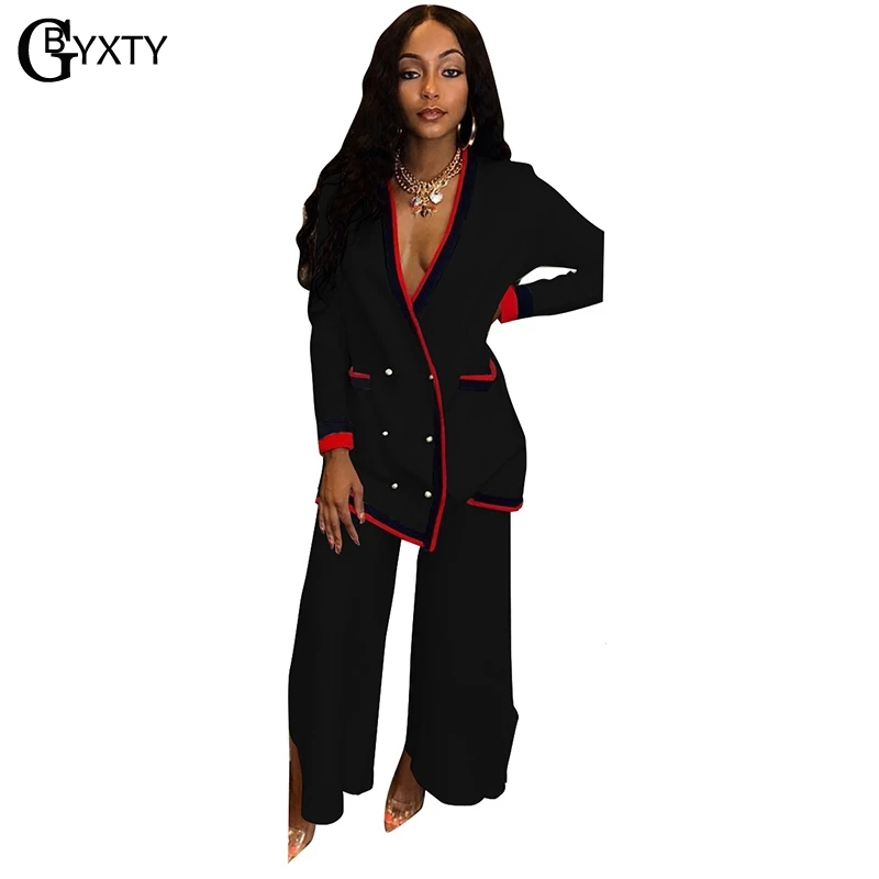 GBYXTY дамы элегантный двубортный комплект из 2 частей уличная Oversize куртка топ и