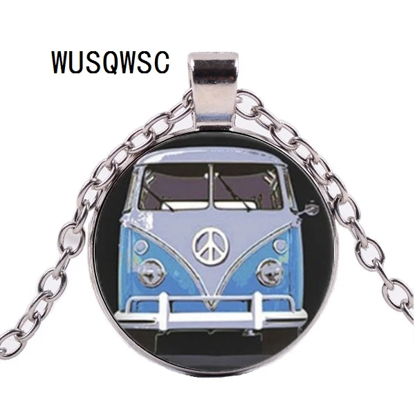 WUSQWSC знак мира ювелирные изделия Винтаж Синий хиппи автобус фото кулон синий ван