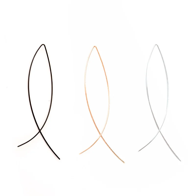 Lvytide 3 color black gloden long simple loop lightweight threader wire earring Minimalist jewelry Fish earrings | Украшения и
