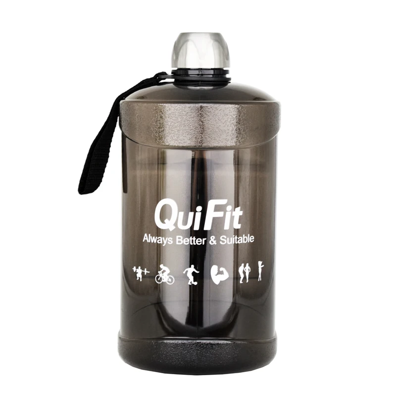 QuiFit 2.2L большой Ёмкость бутылка с водой Спорт фитнесс тренировка Кемпинг тренировки бутылку воды BPA бесплатно - Цвет: Black
