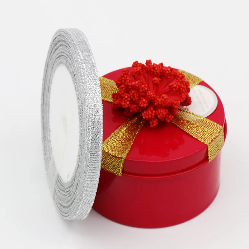 Серебряная Золотая сатиновая лента 25 ярдов упаковочный материал DIY букет бант