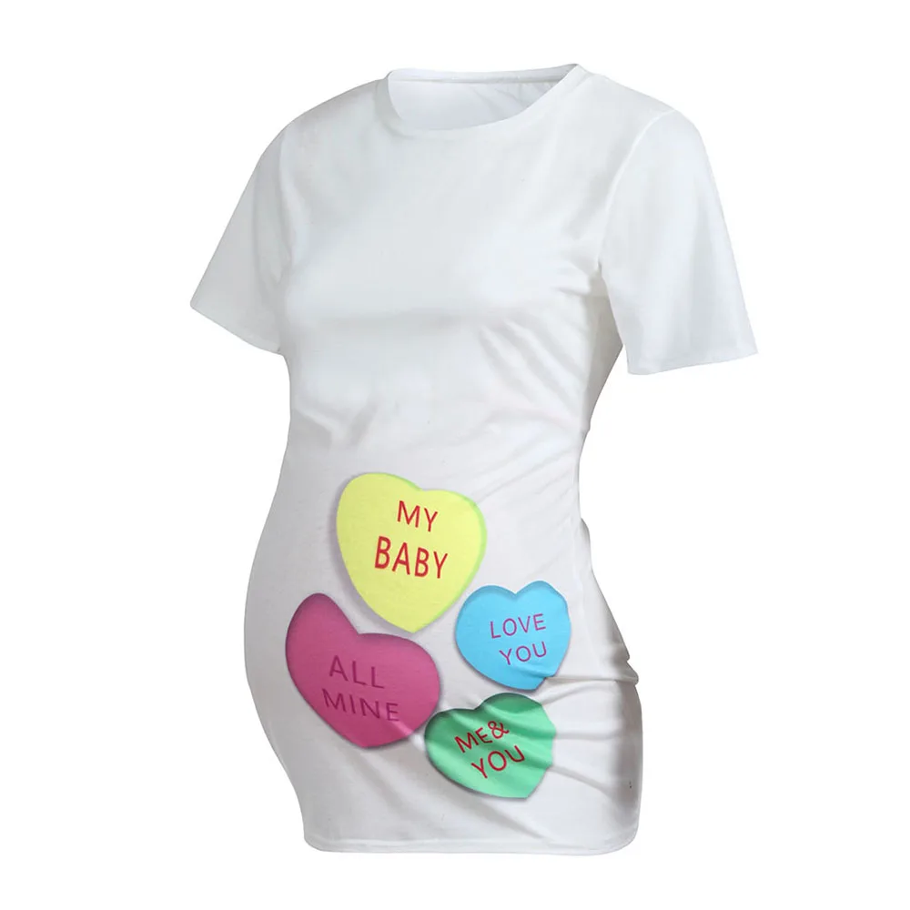 Одежда для беременных Топ футболки с круглым вырезом Женская одежда принтом