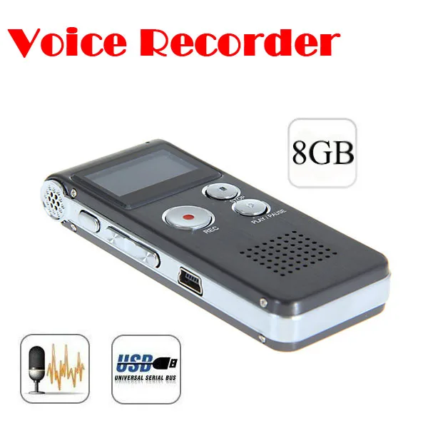 by dhl or ems 50 pieces Rechargeable 8GB 8G USB VOR 650Hr Digital Audio Voice Recorder Dictaphone MP3 Player Black Free shipping