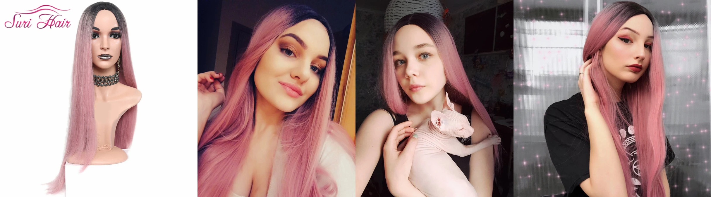 Сури волосы парик косплей 130% Плотность Glueless 26 длинные прямые Ombre зеленый парик с челкой Бразильские синтетические парики для черных женщин