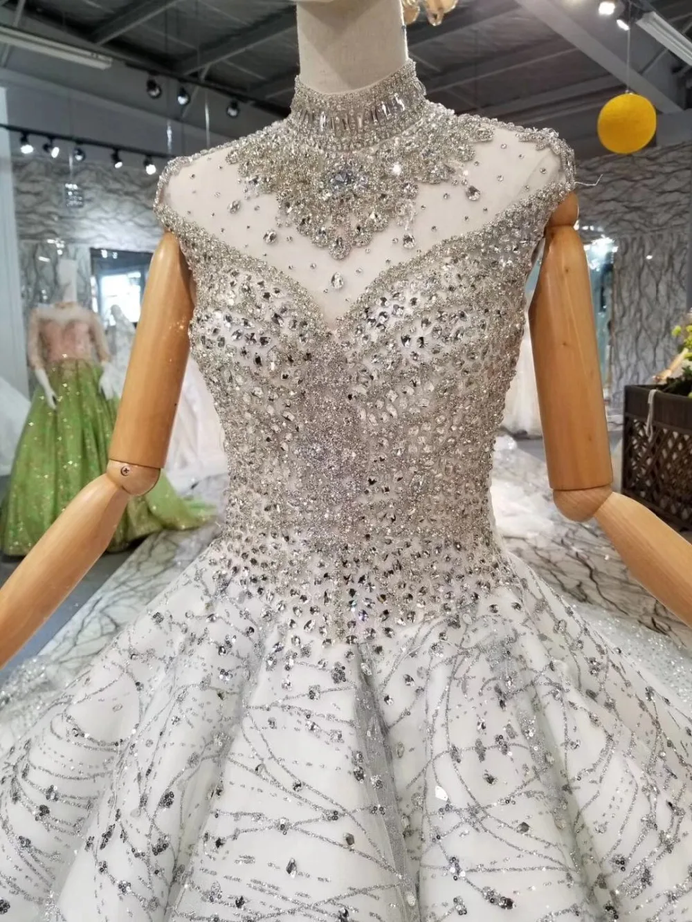 H&S BRIDAL Gorgeous silver rhinestone wedding dress High Neck wedding gowns 2020 Vestido de Novia