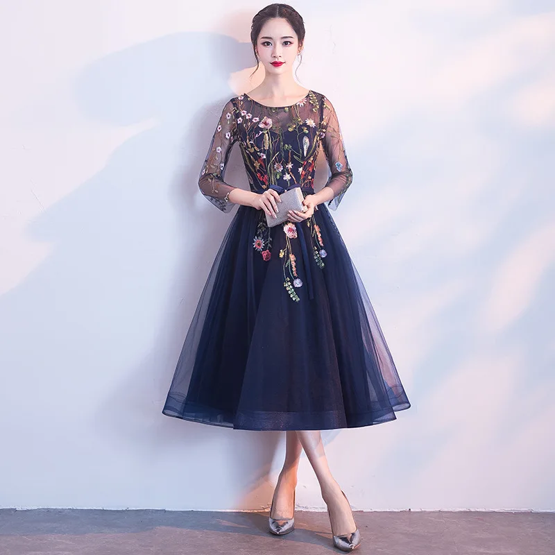 Элегантное, тонкое, женское, с круглым вырезом, улучшенное, Cheongsam, с сетчатыми рукавами, сексуальное, длина до пола, вечернее платье, цветочное, для подружки невесты, свадебное, вечернее платье