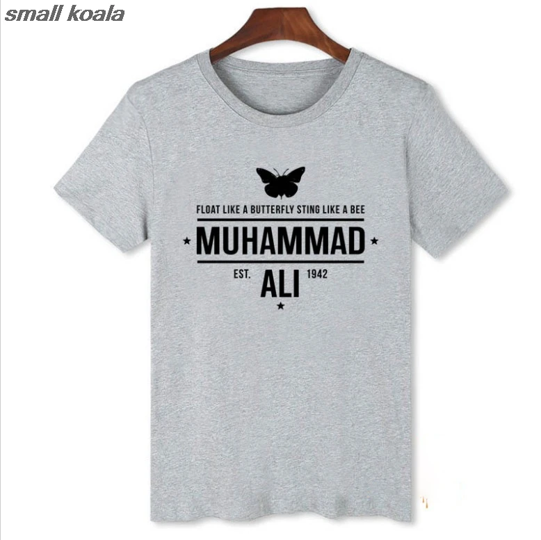Футболка с Али и надписью «Muhammad», футболки с надписью «Float Like A Butterfly» и надписью «Sting Like A Bee», размеры 1942-, базовая футболка-боксеры в американском стиле - Цвет: gray 1