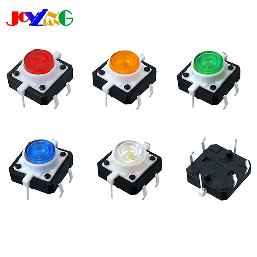 JOYING LIANG 12*12*7MM Push Button Switch with Light 12x12x7 Microswitch Small Button Switch Green Red White Blue