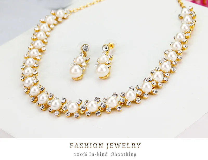 Elegant Simulated Pearl Earrings Necklace Set for Women Wedding Jewelry Sets Vintage Crystal Gorgeous Bridal Party F | Украшения и