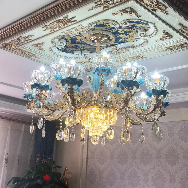 Люстра в европейском стиле для гостиной роскошная атмосфера синие керамические