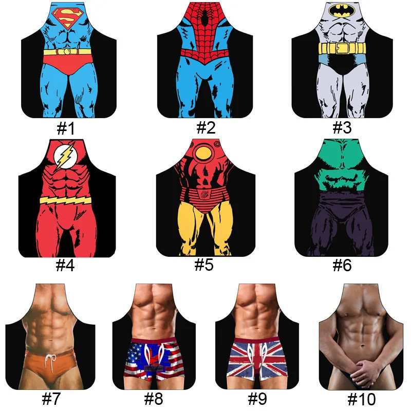 

10 Colors Funny 3D Kitchen Apron Digital Printed Sexy Naked Men Aprons Super Hero Pattern Dinner BBQ Barbecue Cooking Uniform