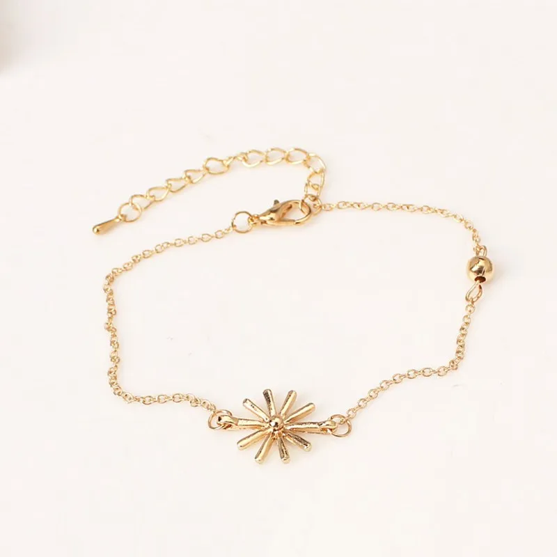 New fashion Gold color Sunflower Bracelet For Women Thin Charm flower bracelet Valentine's Day Gift Trendy Jewelry | Украшения и