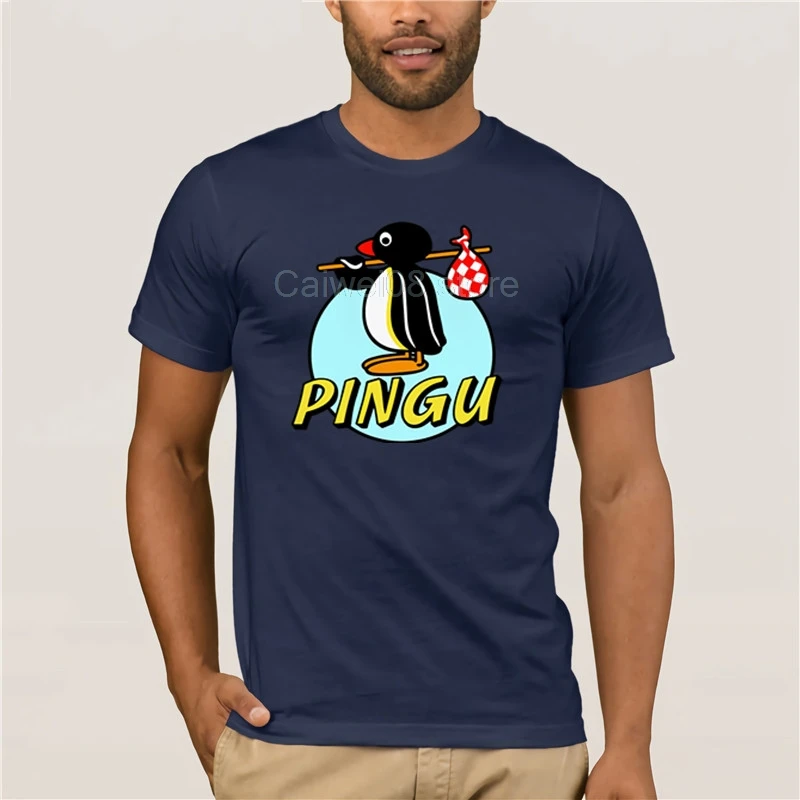 Fashion T Shirt 100% Cotton Free shipping PINGU ALL SIZES White cotton men summer fashion brand T-shirt | Мужская одежда