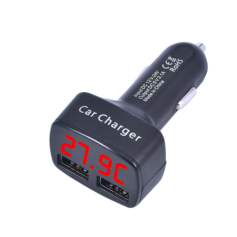 Автомобильное зарядное устройство 4 в 1 с двумя USB портами и светодиодный