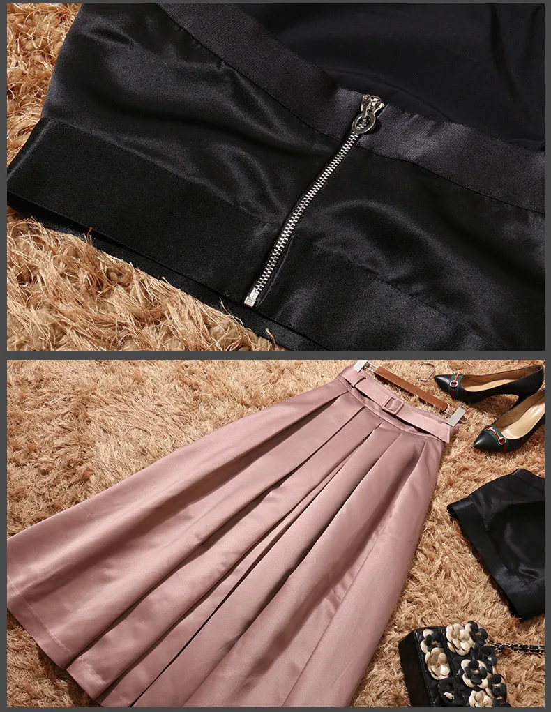 Günstig Sehen Orange Sexy Satin Anzüge Frauen Zwei Stücke Setzen Neue Schwarz Halter-Backless Reißverschluss Back Crop Top Und Rock Sets SO2017