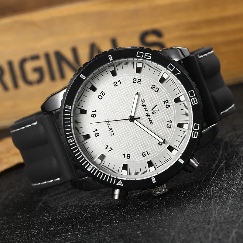 Часы наручные мужские кварцевые с большим циферблатом и нейтральным силиконовым