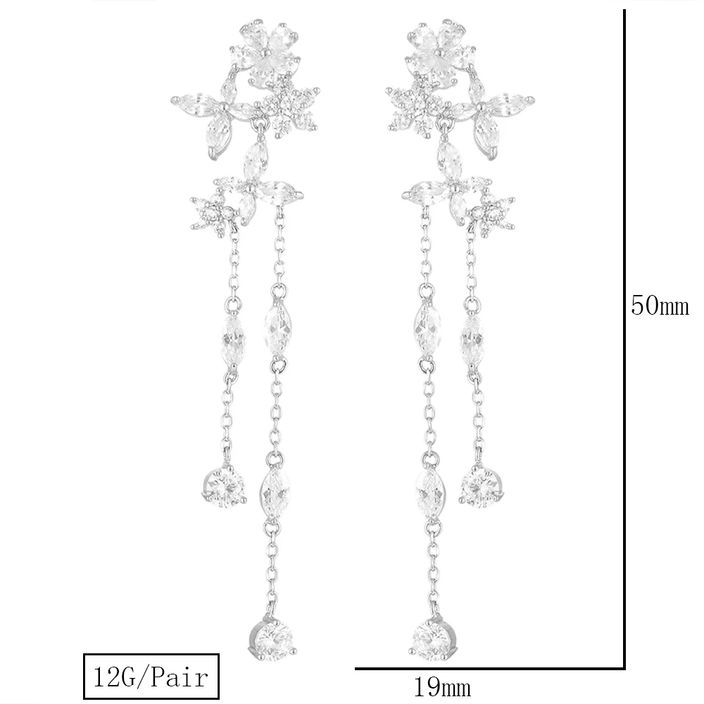 

SisCathy Trendy Long Chain Party Wedding Earrings for Women Elegant Luxury Cubic Zirconia Flower Earrings Fashion Jewelry 2019