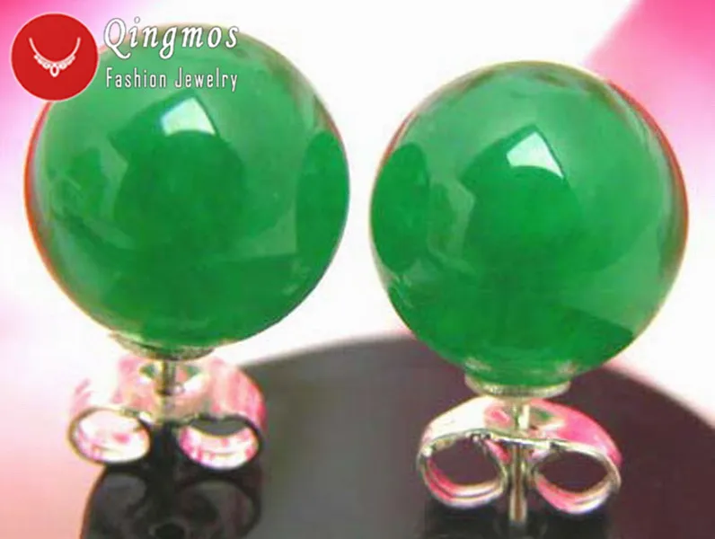 Серьги женские из серебра натуральные нефриты пробы круглые 10 мм Earring-ear129 |