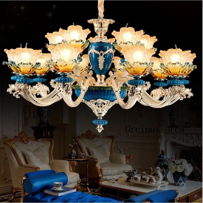 

Люстра с французским керамическим рисунком, роскошная хрустальная лампа в европейском стиле для гостиной, столовой, спальни, атмосферы ретро