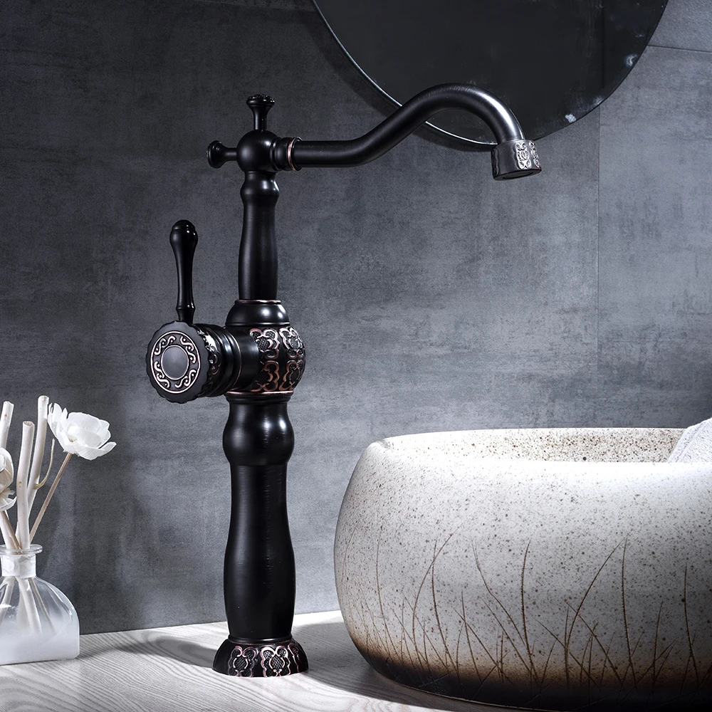

Смесители для раковины, установленный на бортике кран для раковины в ванную комнату, с черной античной отделкой, винтажный кран для горячей ...