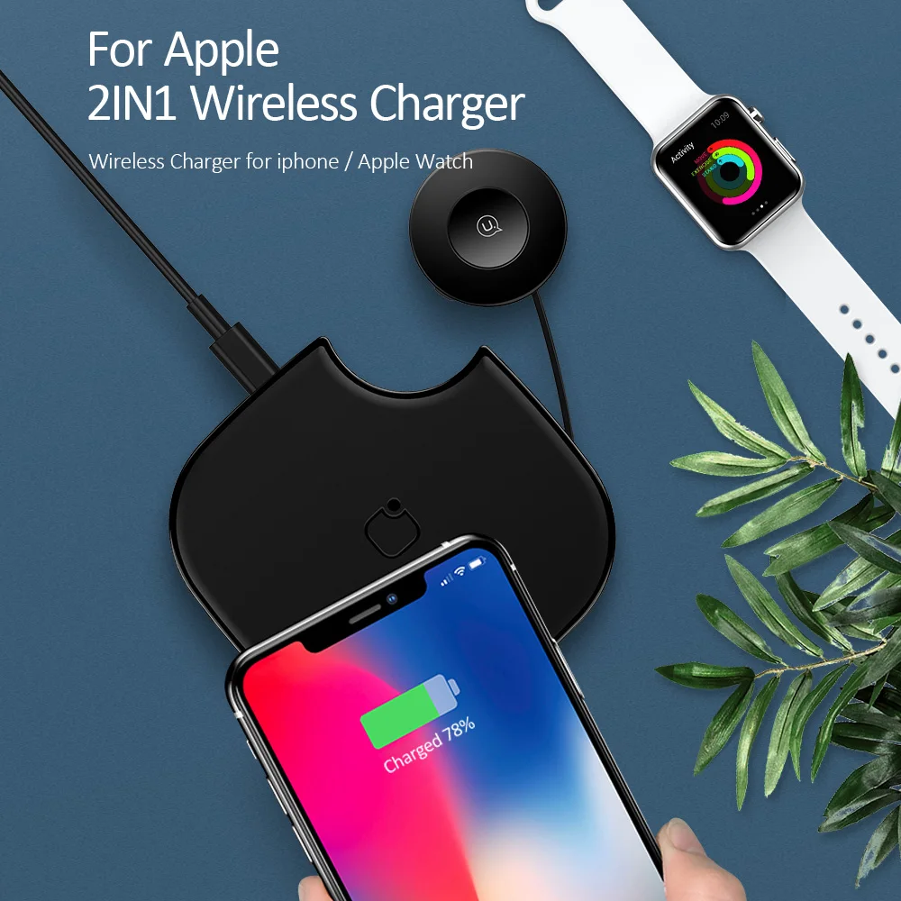 USAMS Wireless Charger for iPhone XS MAX XR 2 in 1 Fast Charging Panel Apple Watch 4/3/2/1 Series Portable | Мобильные телефоны и