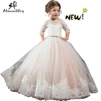 Aibaowedding/Необычные пышные розовые платья для девочек; длинные Детские бальные платья; Vestido de; фатиновые Платья с цветочным узором для девочек на свадьбу