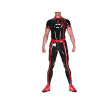 latex black and red catsuit tight racing suit handsome fashion size xxs xxl