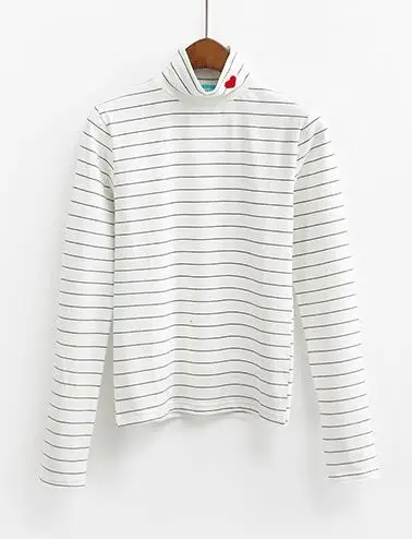 Stripe white Женский Harajuku сердце вышивка любовь маленький эластичный плотный Высокий Воротник Базовая футболка женская Kawaii Панк Топы И Футболки - Цвет: Stripe white