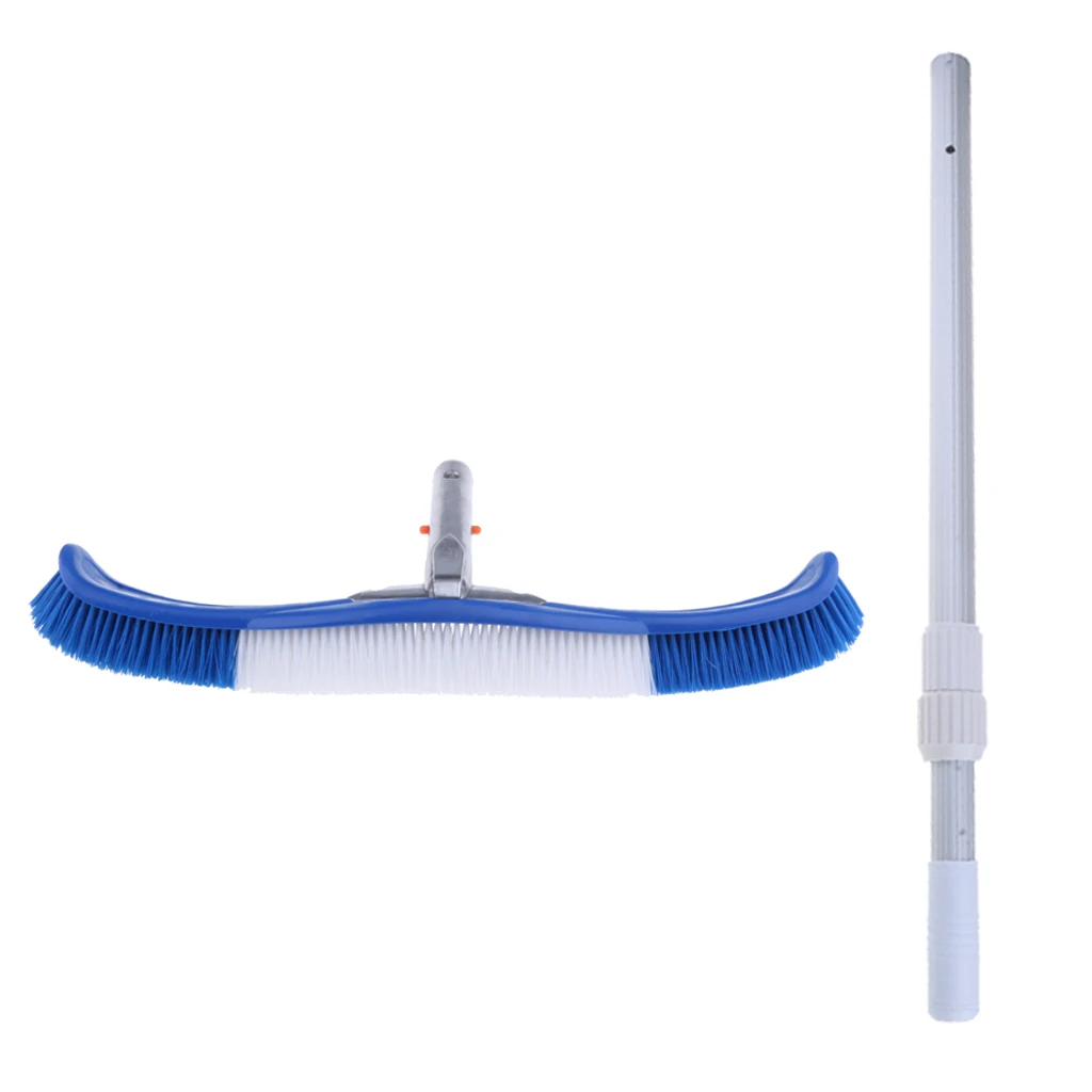 

100cm Aluminum Two Piece Telescopic Pole and 47cm Wide Plastic Bristle Swimming Pool Cleaning Wall Floor Brush