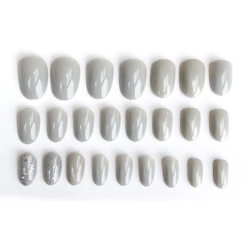 Инс бабушка серый блестящий Грейс стильный 24 шт поддельные ногти средней длины с