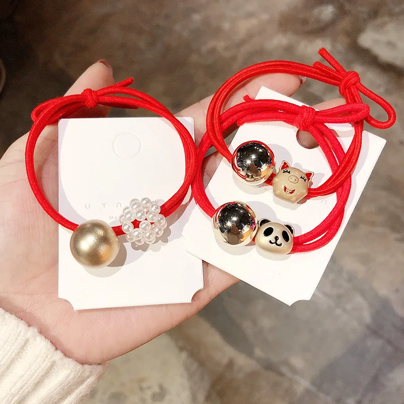 Baby Girl Ball Cartoon Animal Elastic Headbands Holiday Party Hair Band Headwear Accessories Good Luck Red Rope Wristband 13 | Детская