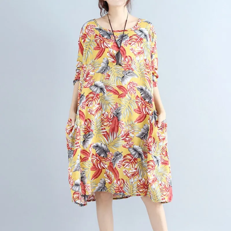 Новинка осень 2017 г. Женское платье с рукавами летучая мышь Винтаж Цветочный принт