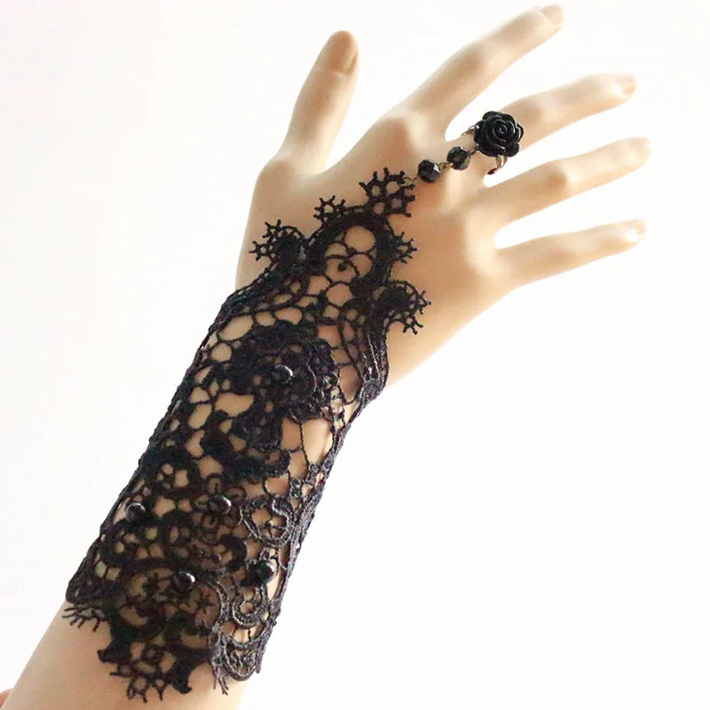 

New Set Jewelry Gothic Vintage Long Lace Bracelet Rose Ring Wristband Wristlet